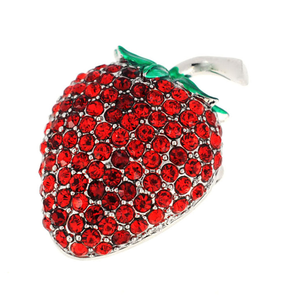 Small Red Strawberry Crystal Pin Brooch