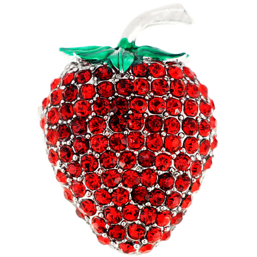 Small Red Strawberry Crystal Pin Brooch