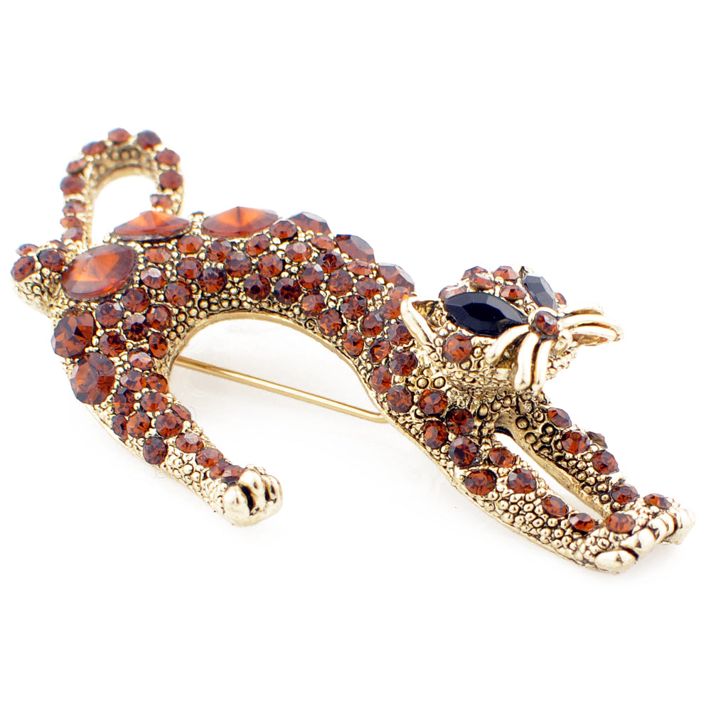 Vintage Stretching Topaz Cat Pin Brooch