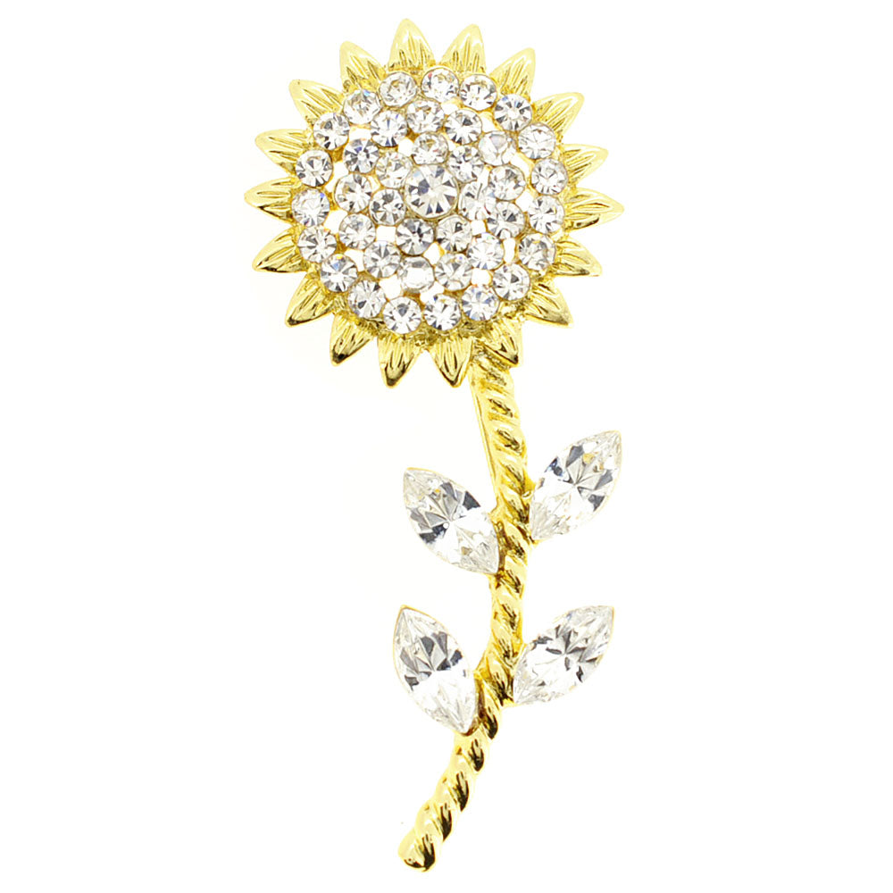 Golden Crystal Sunflower Pin Brooch