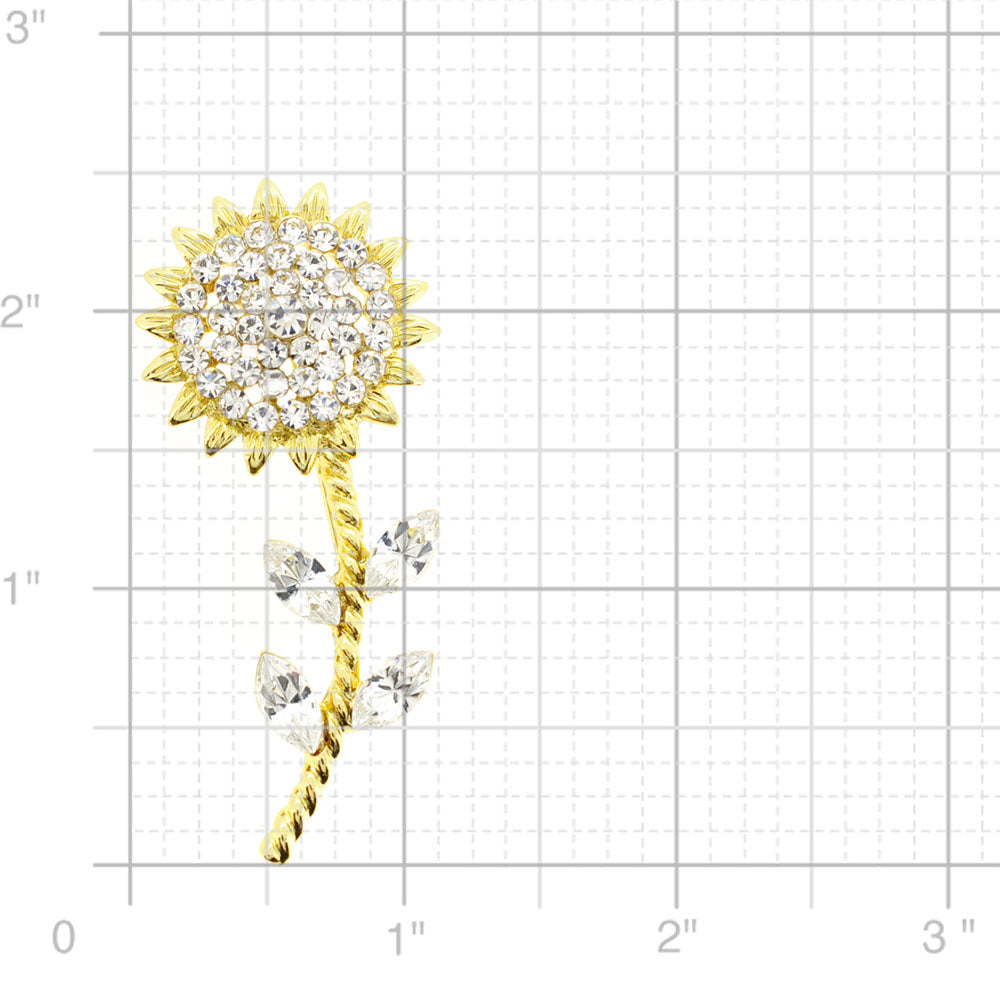 Golden Crystal Sunflower Pin Brooch