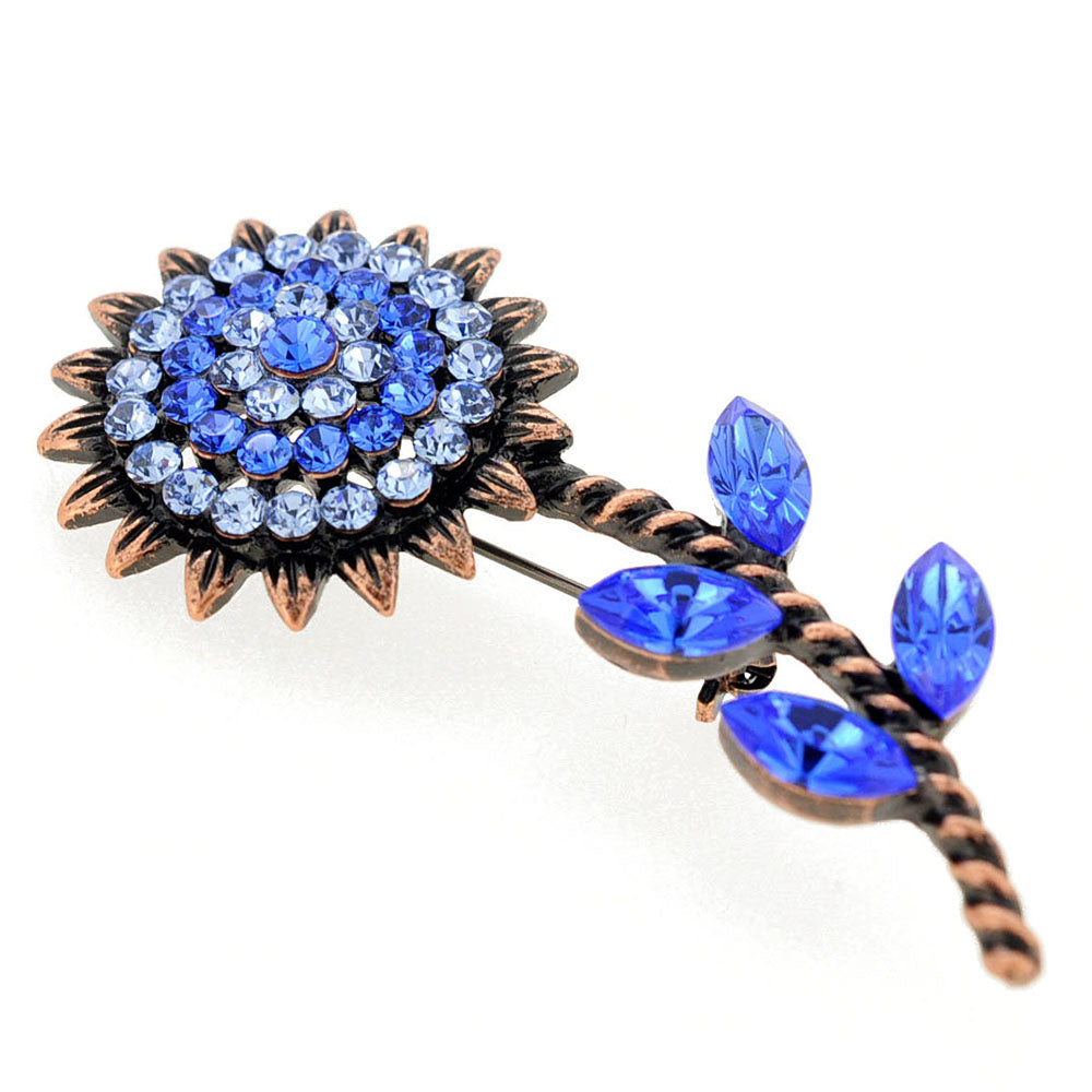 Vintage Style Blue Sunflower Sapphire Crystal Pin Brooch