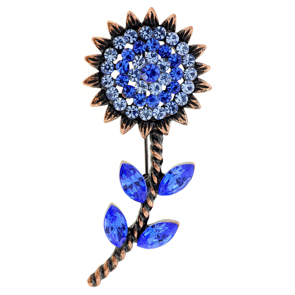 Vintage Style Blue Sunflower Sapphire Crystal Pin Brooch