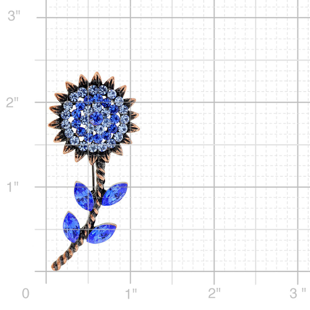 Vintage Style Blue Sunflower Sapphire Crystal Pin Brooch
