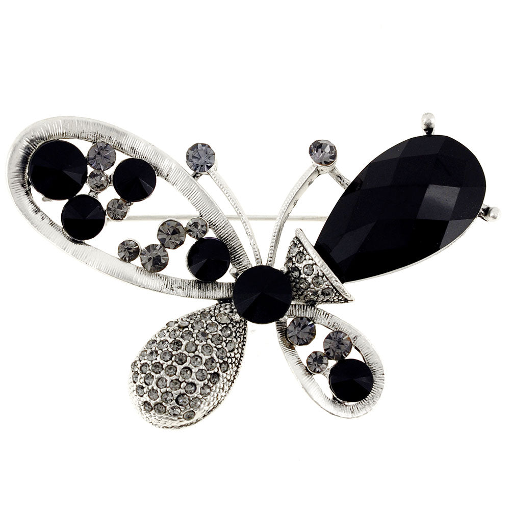 Black Butterfly Crystal Pin Brooch