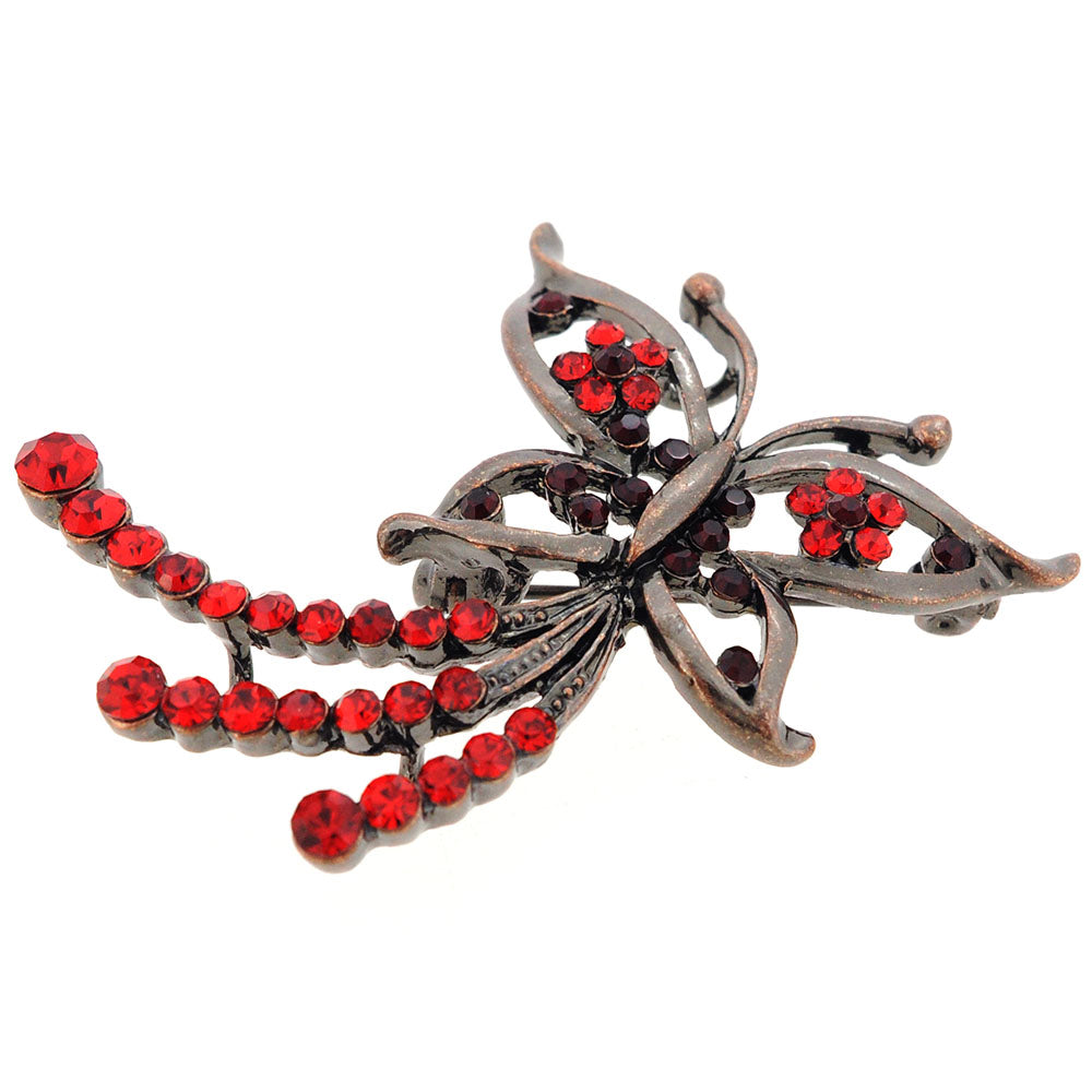 Red Flying Butterfly Crystal Pin Brooch