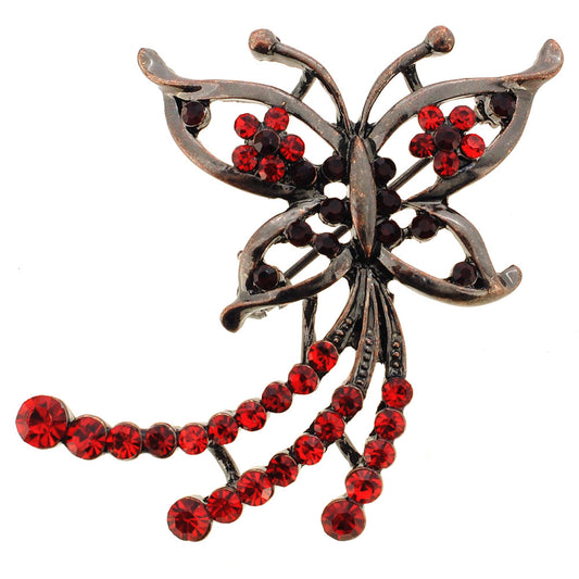 Red Flying Butterfly Crystal Pin Brooch