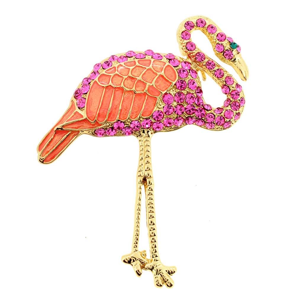 Pink Flamingo Crystal Pin Brooch And Pendant