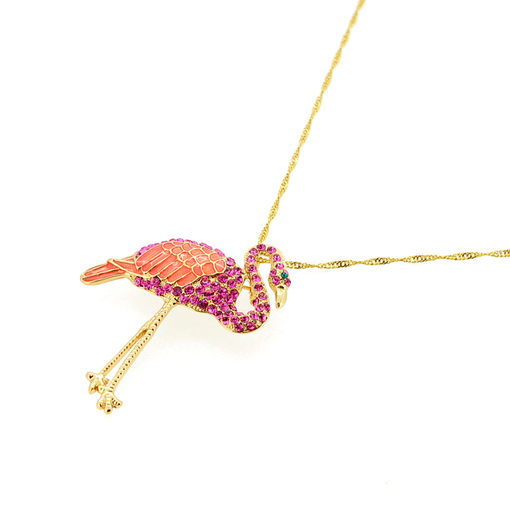 Pink Flamingo Crystal Pin Brooch And Pendant
