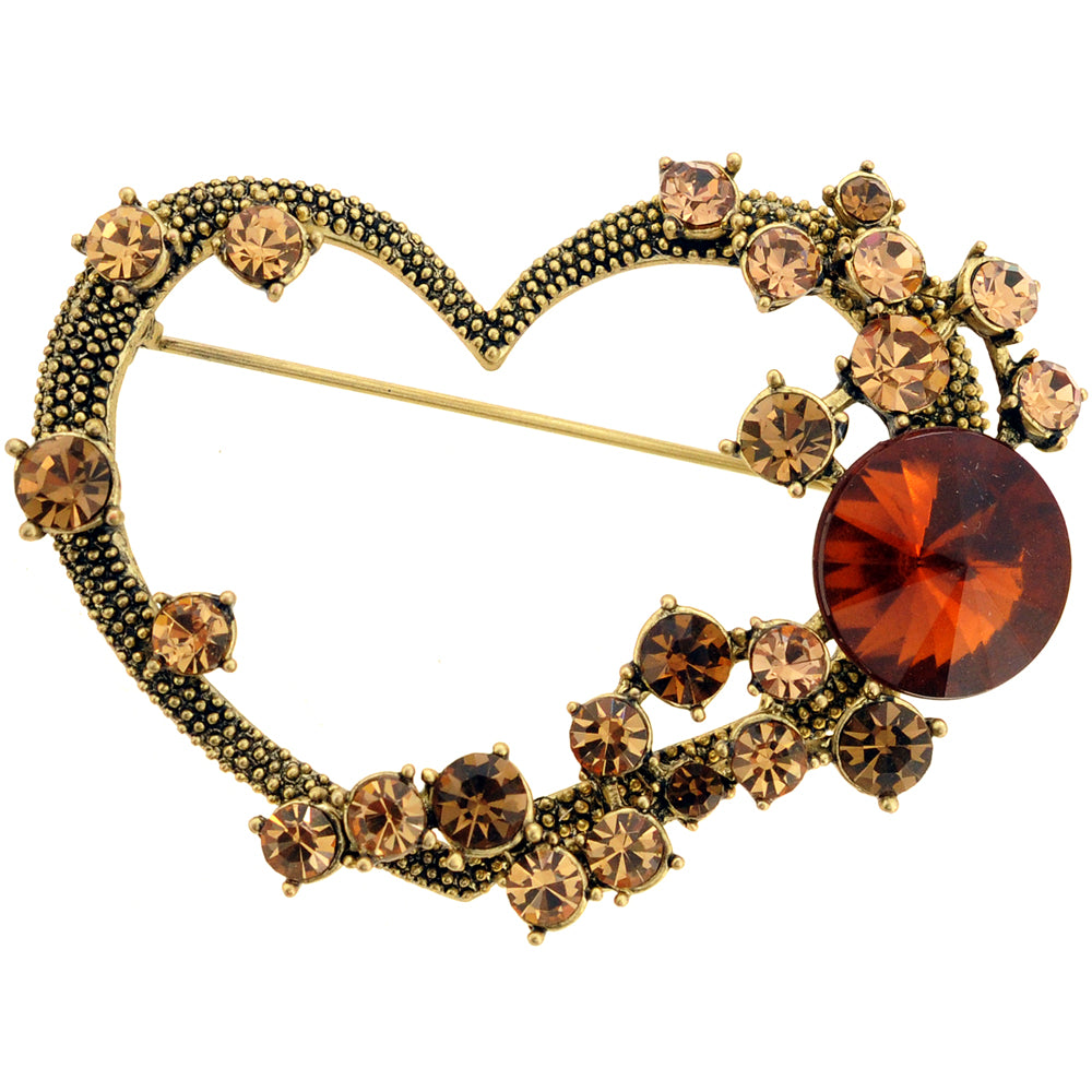 Vintage Style Golden Crystal Heart Pin Brooch