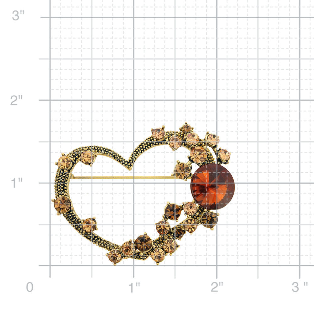 Vintage Style Golden Crystal Heart Pin Brooch