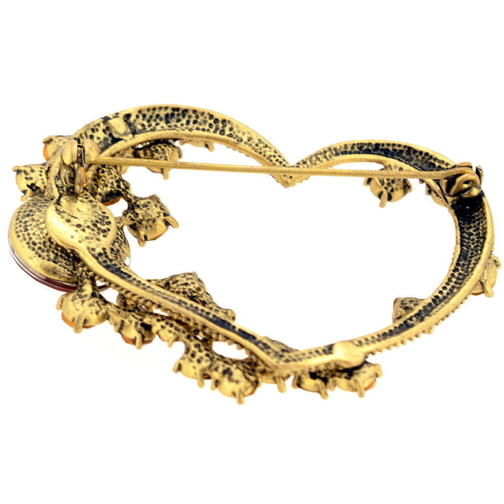 Vintage Style Golden Crystal Heart Pin Brooch