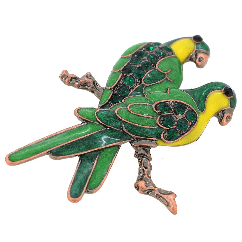 Green Couple Parrot Bird Pin Brooch