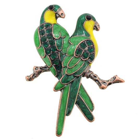 Green Couple Parrot Bird Pin Brooch