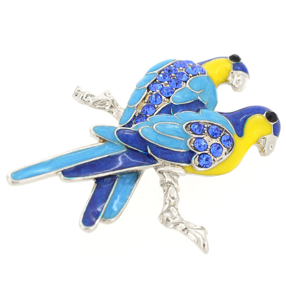 Sapphire Blue Couple Parrot Bird Crystal Pin Brooch