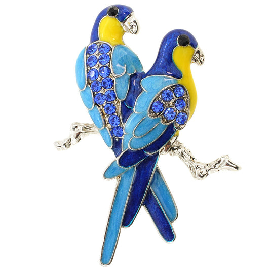 Sapphire Blue Couple Parrot Bird Crystal Pin Brooch