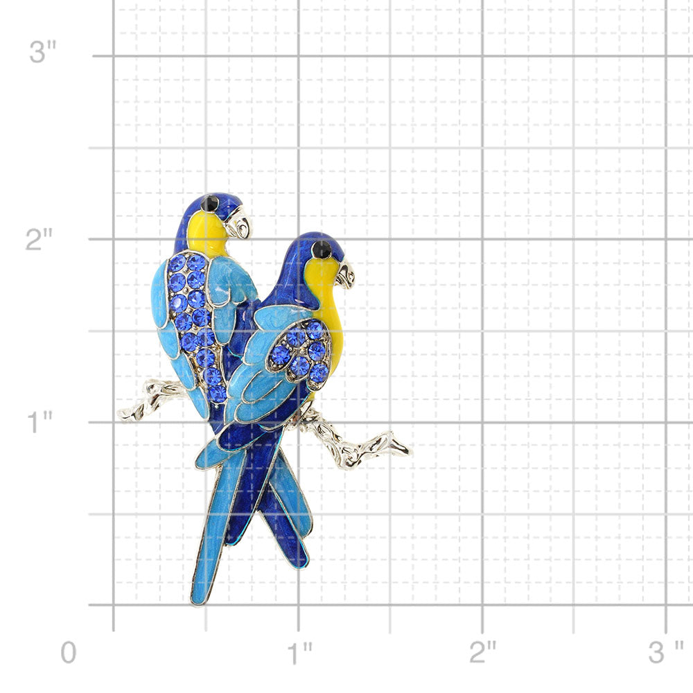 Sapphire Blue Couple Parrot Bird Crystal Pin Brooch