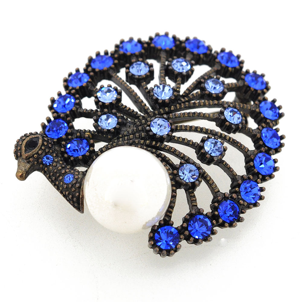 Vintage Style Sapphire Blue Peacock Crystal Brooch Pin