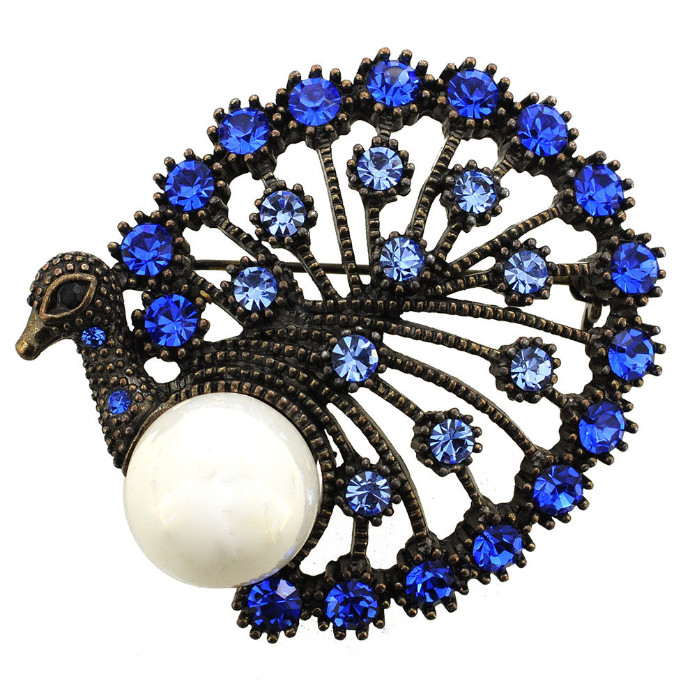 Vintage Style Sapphire Blue Peacock Crystal Brooch Pin