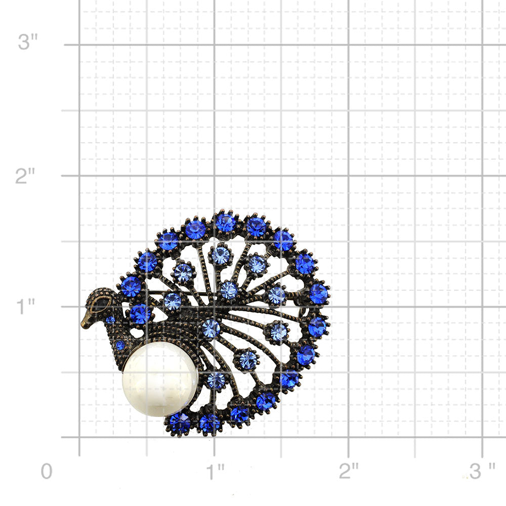 Vintage Style Sapphire Blue Peacock Crystal Brooch Pin