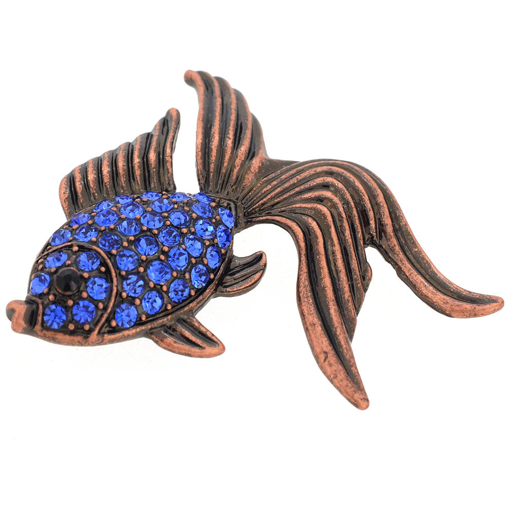 Sapphire Blue Goldfish Crystal Pin Brooch