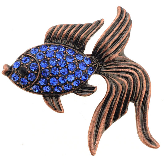 Sapphire Blue Goldfish Crystal Pin Brooch