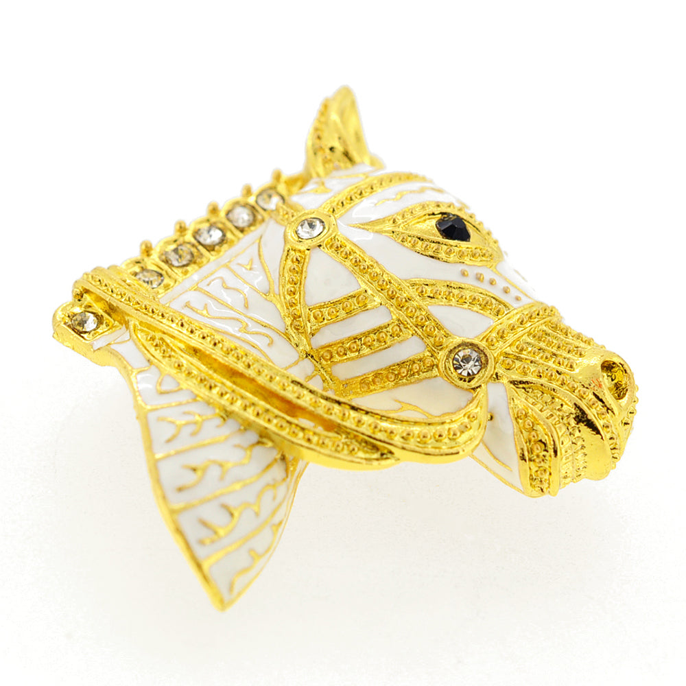 White Enamel Horse Head Pin Brooch