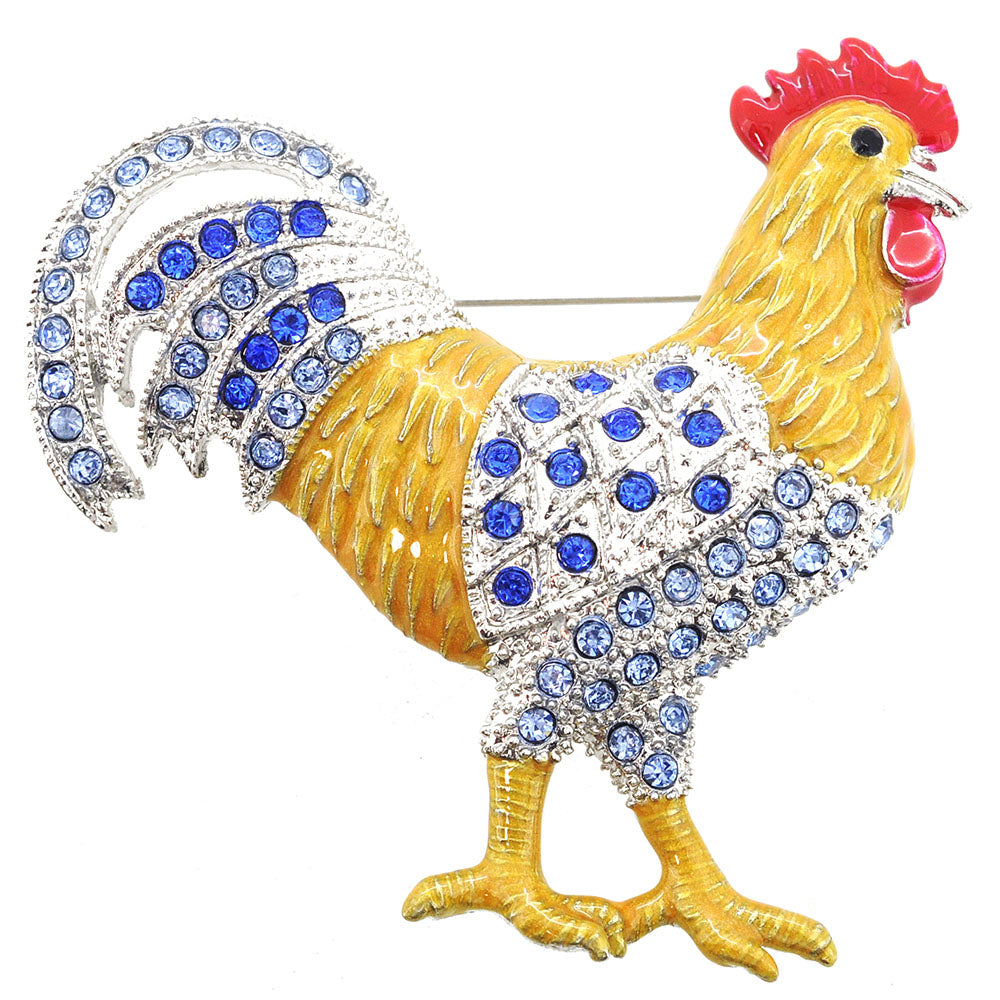 Sapphire Rooster Enamel Animal Pin Brooch