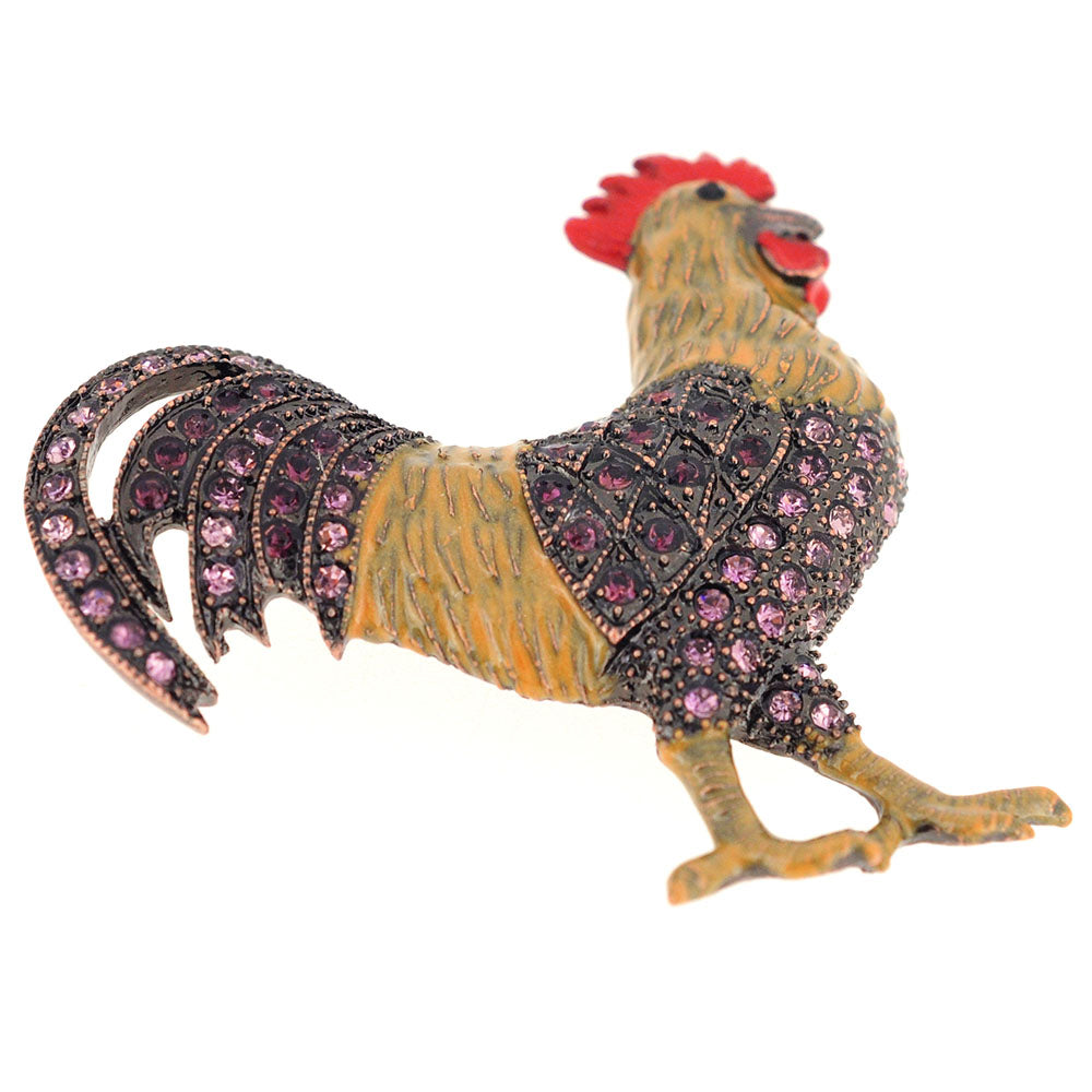 Vintage Style Amethyst Purple  Rooster Pin Brooch