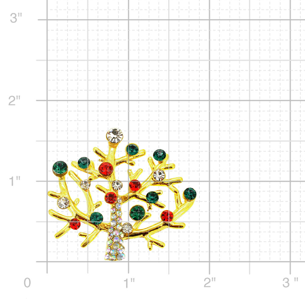 Golden Multicolor Christmas Tree Crystal Pin Brooch