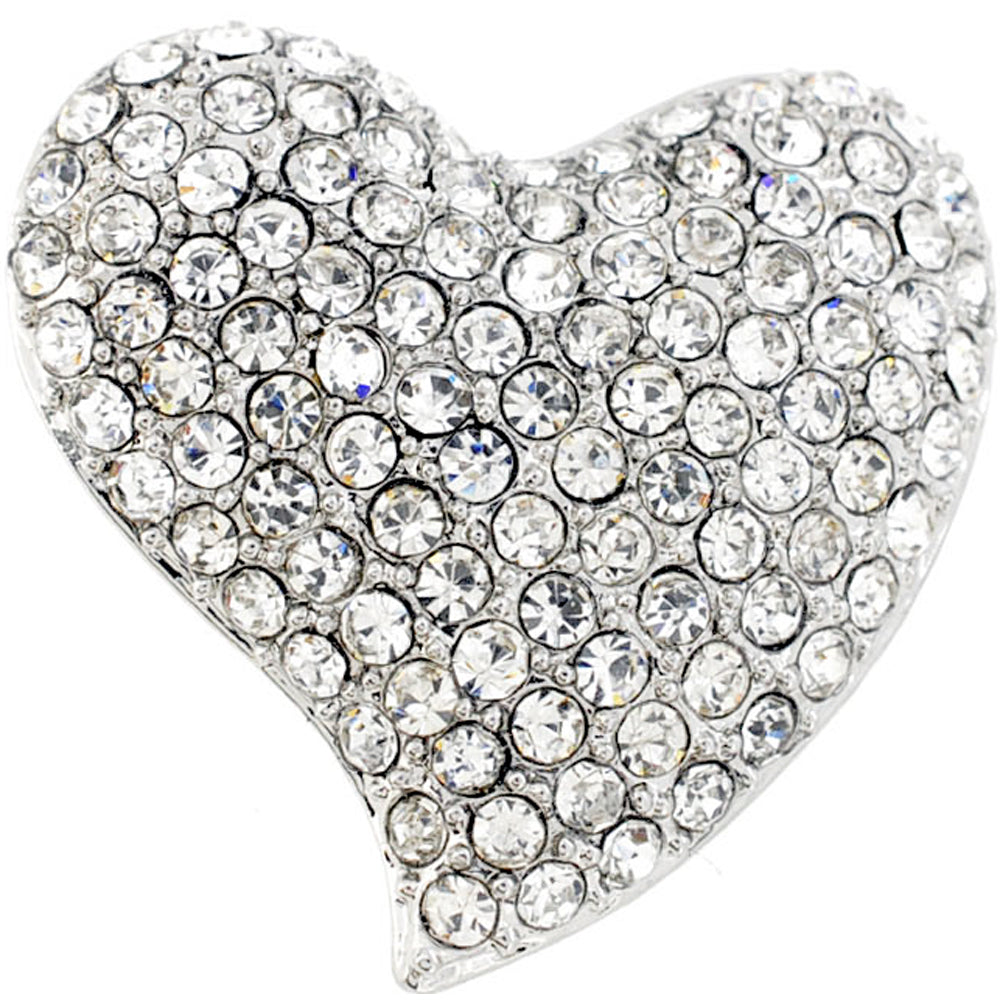 Silver Crystal Heart Pin Brooch