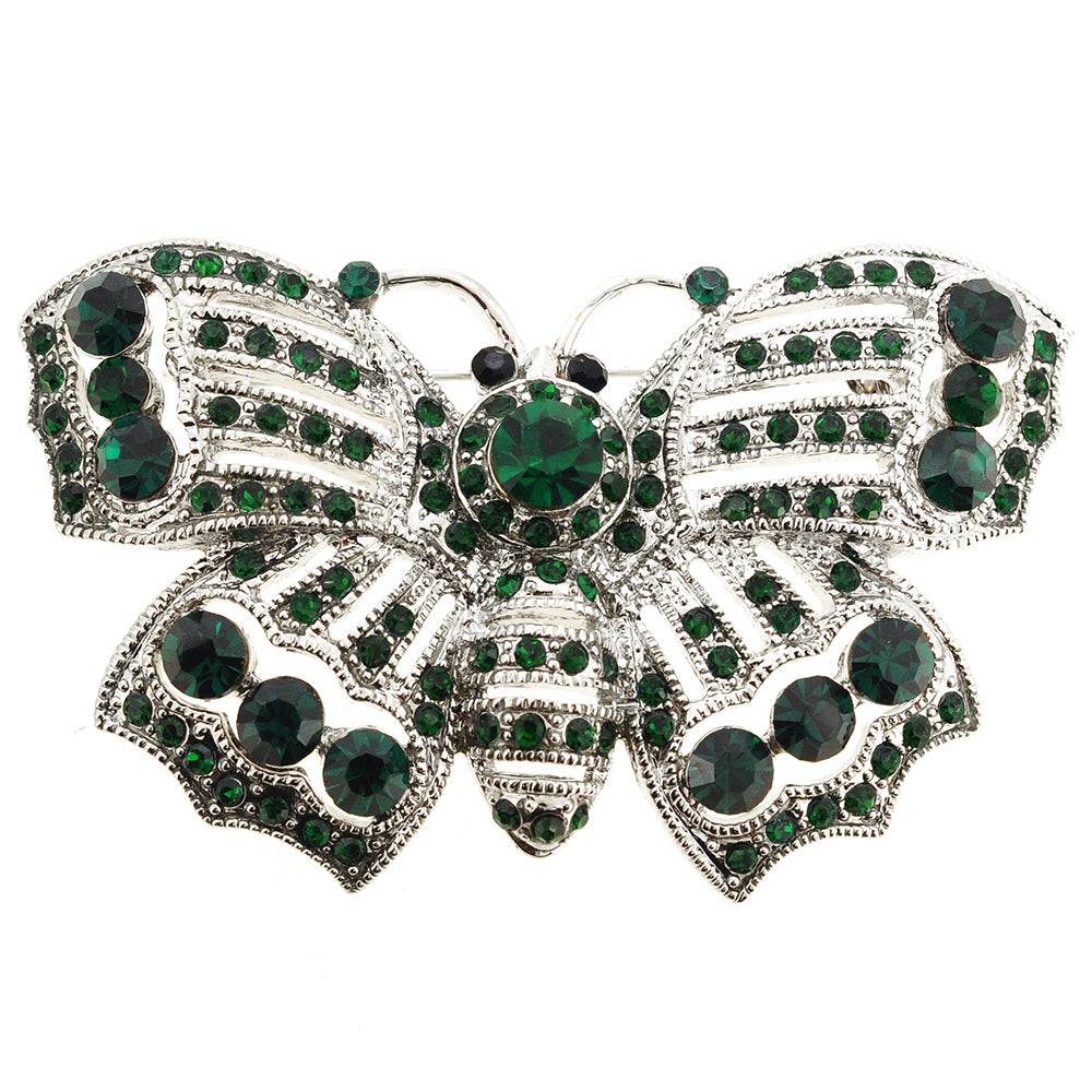 Emerald Green Crystal Butterfly Pin Brooch