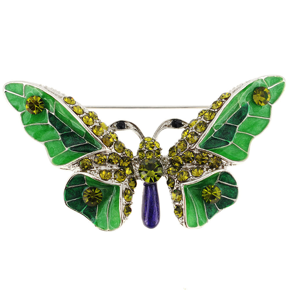 Green Enamel Butterfly Pin Brooch