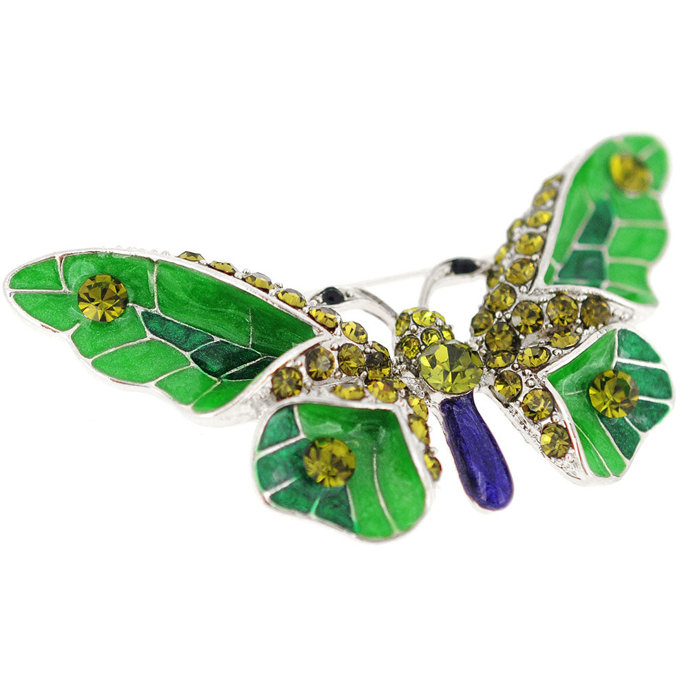 Green Enamel Butterfly Pin Brooch