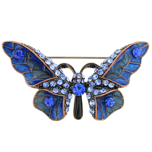 Faship Blue Crystal Butterfly Brooch Pin - Rhinestone Alloy Jewelry, 2.25" Long