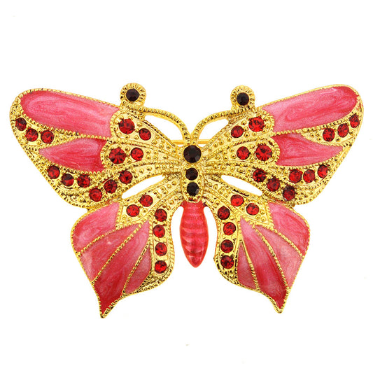 Golden Red Enamel Butterfly Pin Brooch