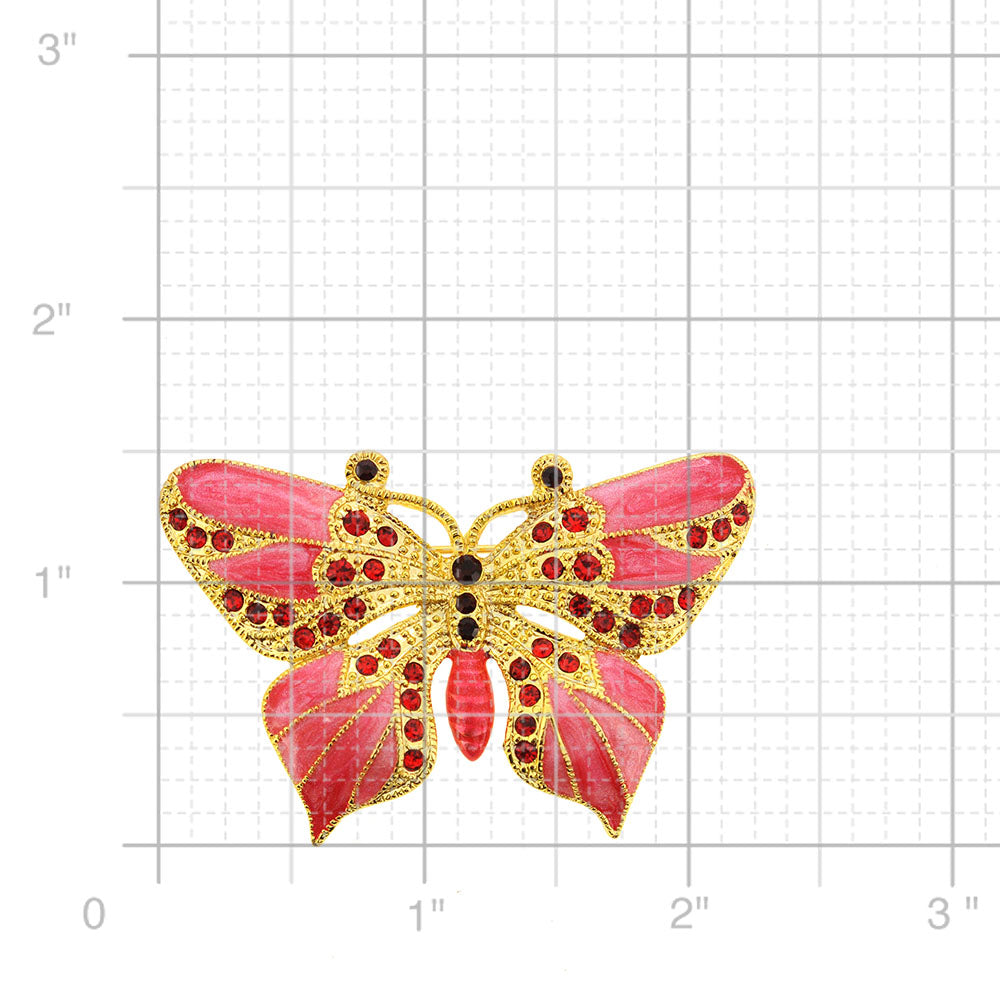 Golden Red Enamel Butterfly Pin Brooch