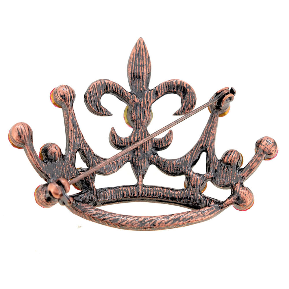 Vintage Style Pink Fleur-De-Lis Crown Crystal Pin Brooch