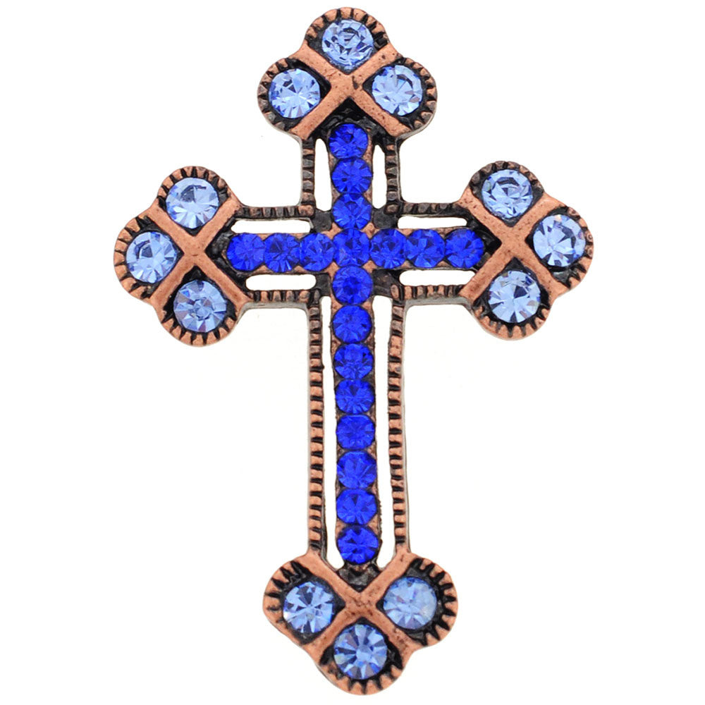 Vintage Style Blue Cross Sapphire Crystal Pin Brooch And Pendant