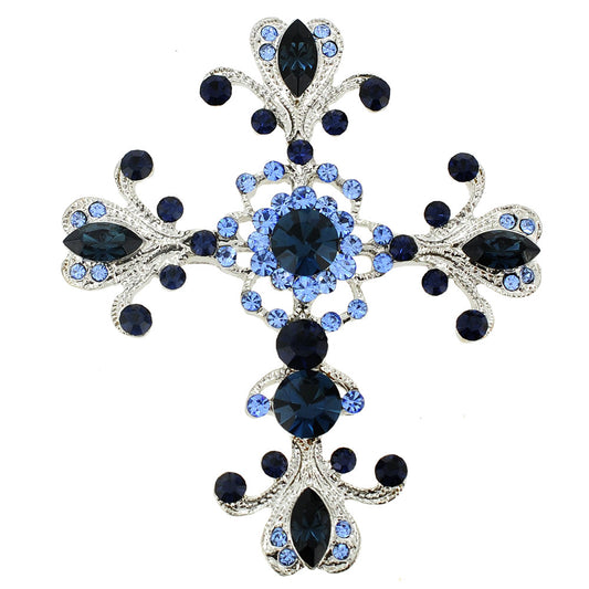 Montana blue Cross Crystal Pin Brooch And Pendant