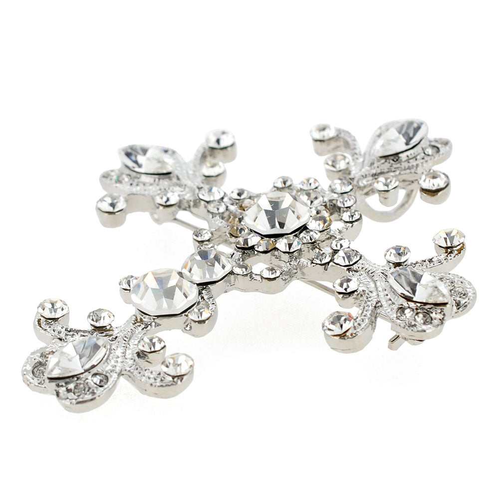 Silver Crystal Cross Pin Brooch And Pendant