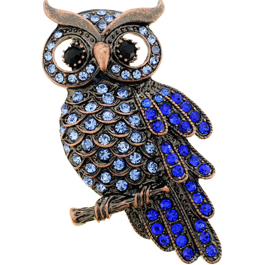 Vintage Style Sapphire Blue Owl Crystal Bird Pin Brooch