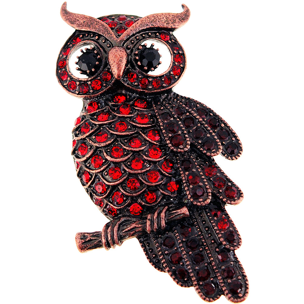 Vintage Style Ruby Red Owl Bird Crystal Pin Brooch