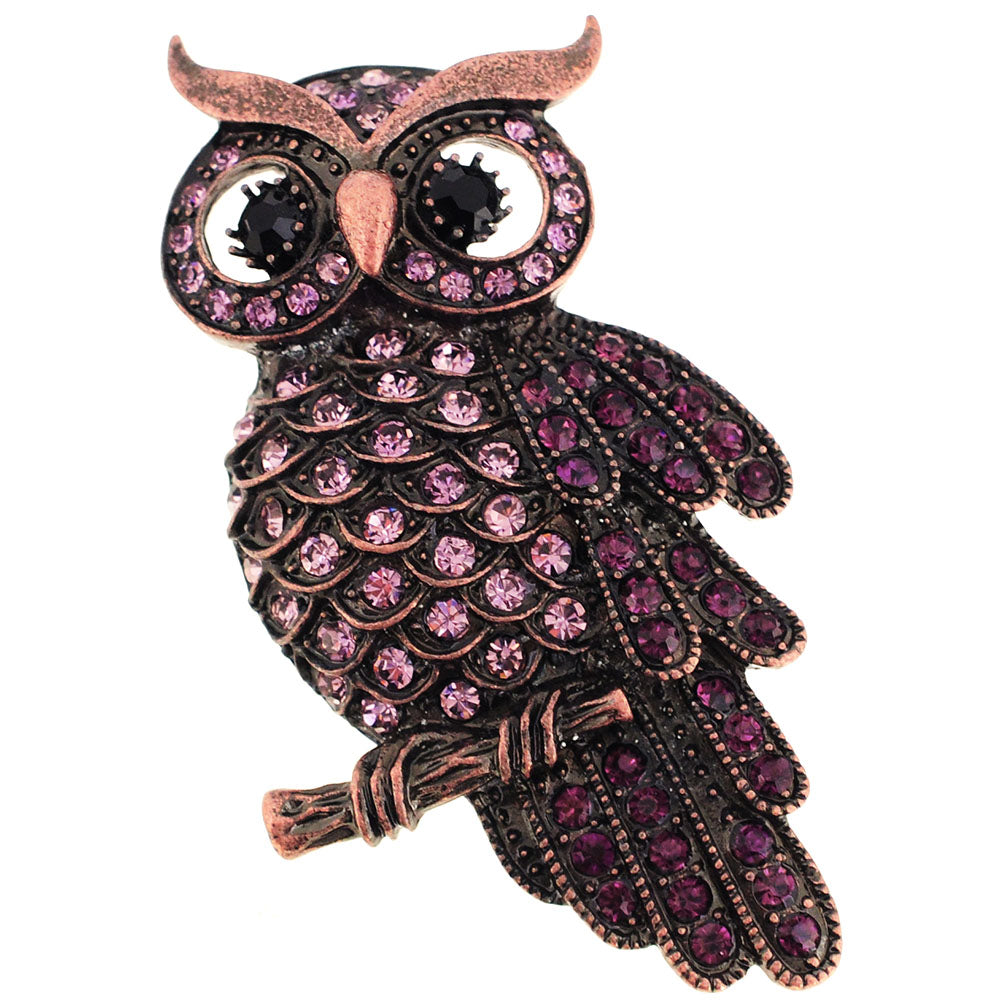 Vintage Style Amethyst Purple Owl Bird Crystal Pin Brooch