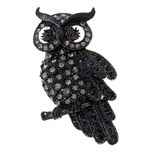 Black Owl Crystal Bird Pin Brooch