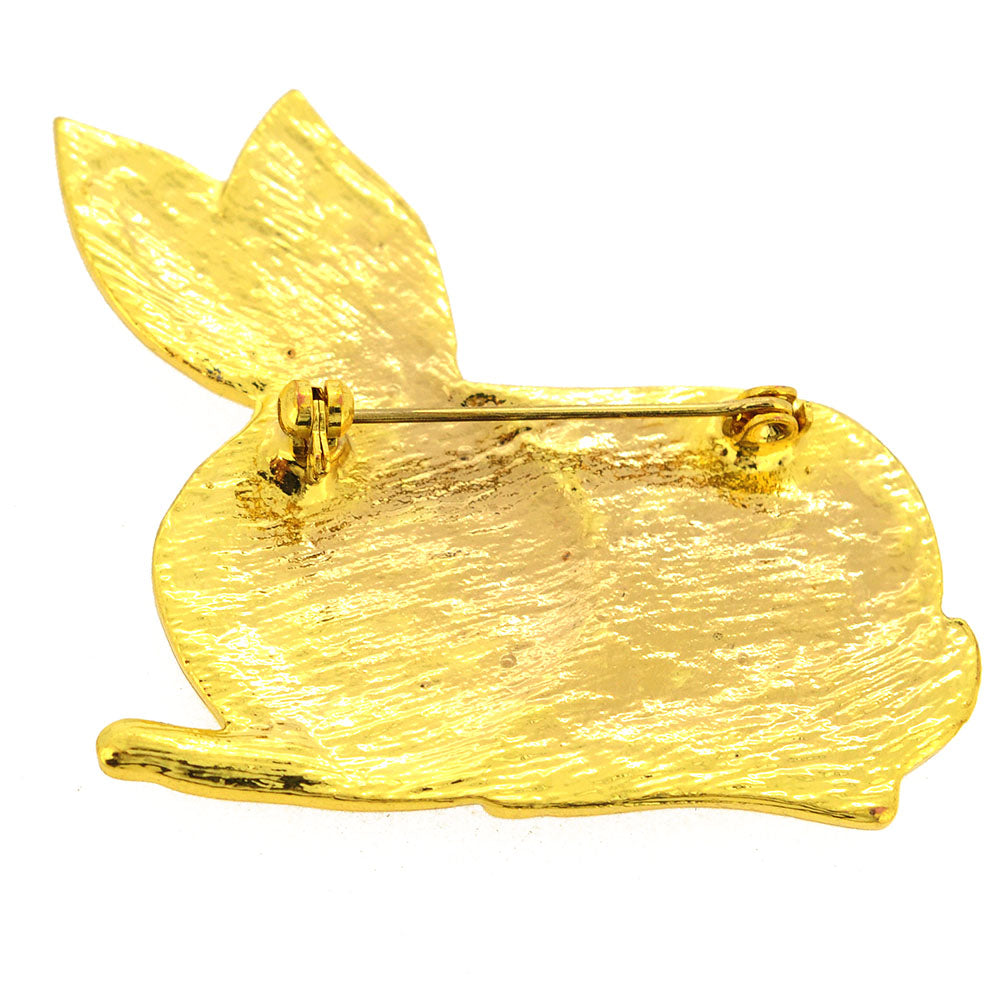 Golden Rabbit Easter Crystal Brooch Pin