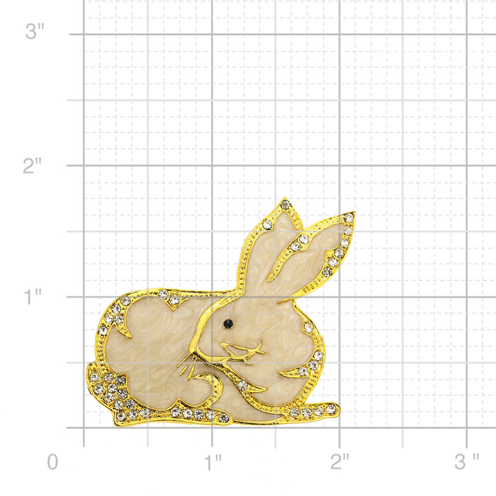 Golden Rabbit Easter Crystal Brooch Pin