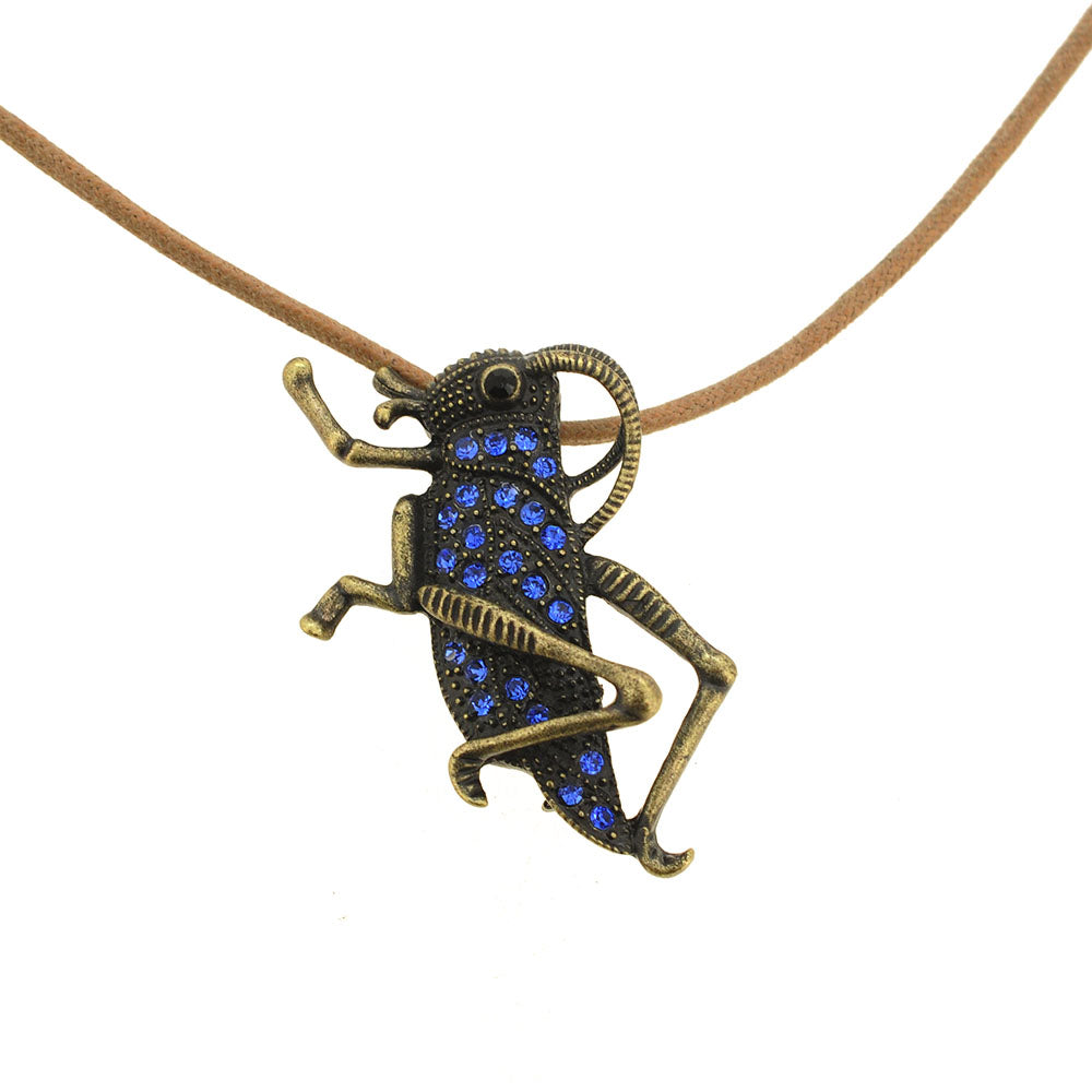 Vintage Style Sapphire Blue Crystal Grasshopper Bug Pin Brooch And Pendant