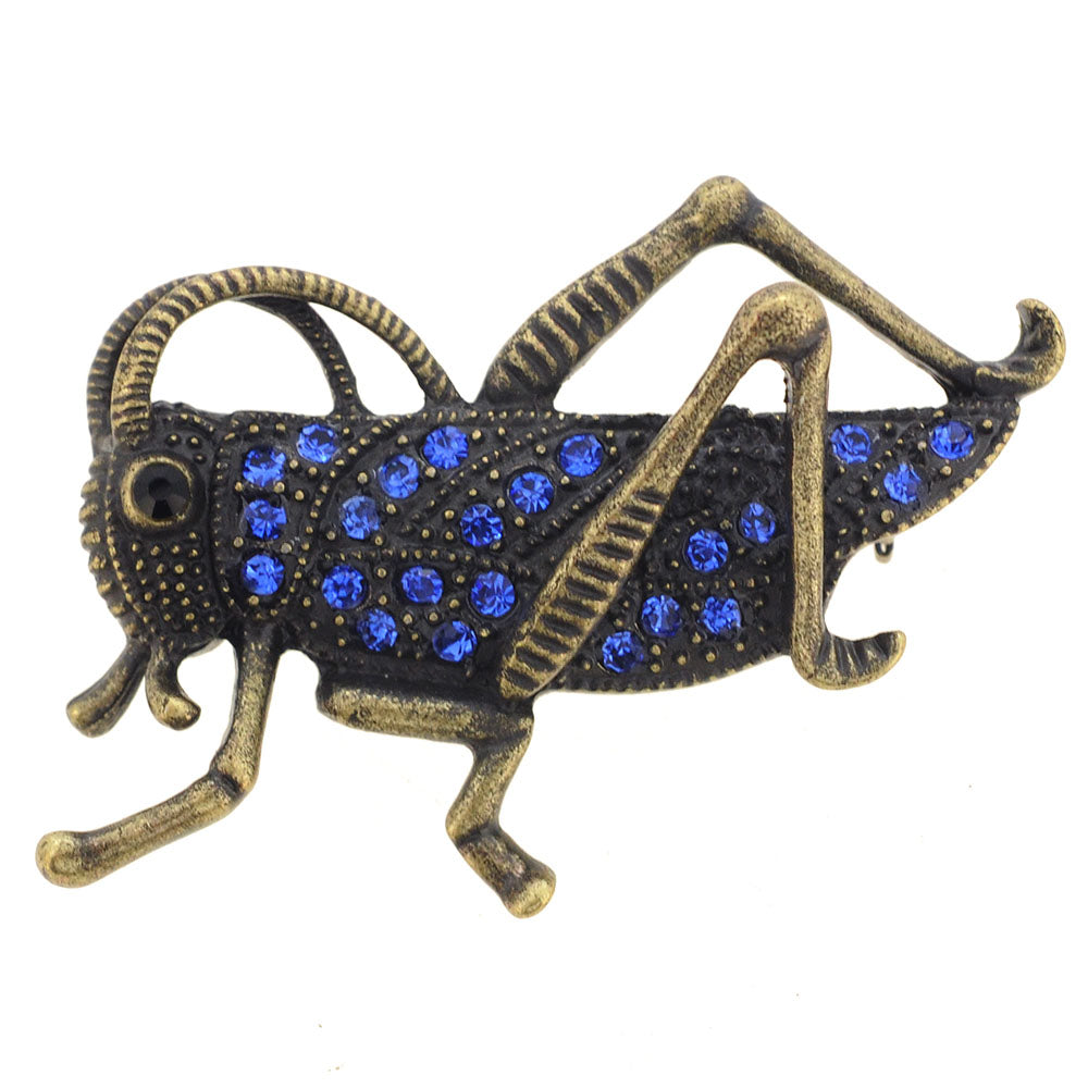 Vintage Style Sapphire Blue Crystal Grasshopper Bug Pin Brooch And Pendant