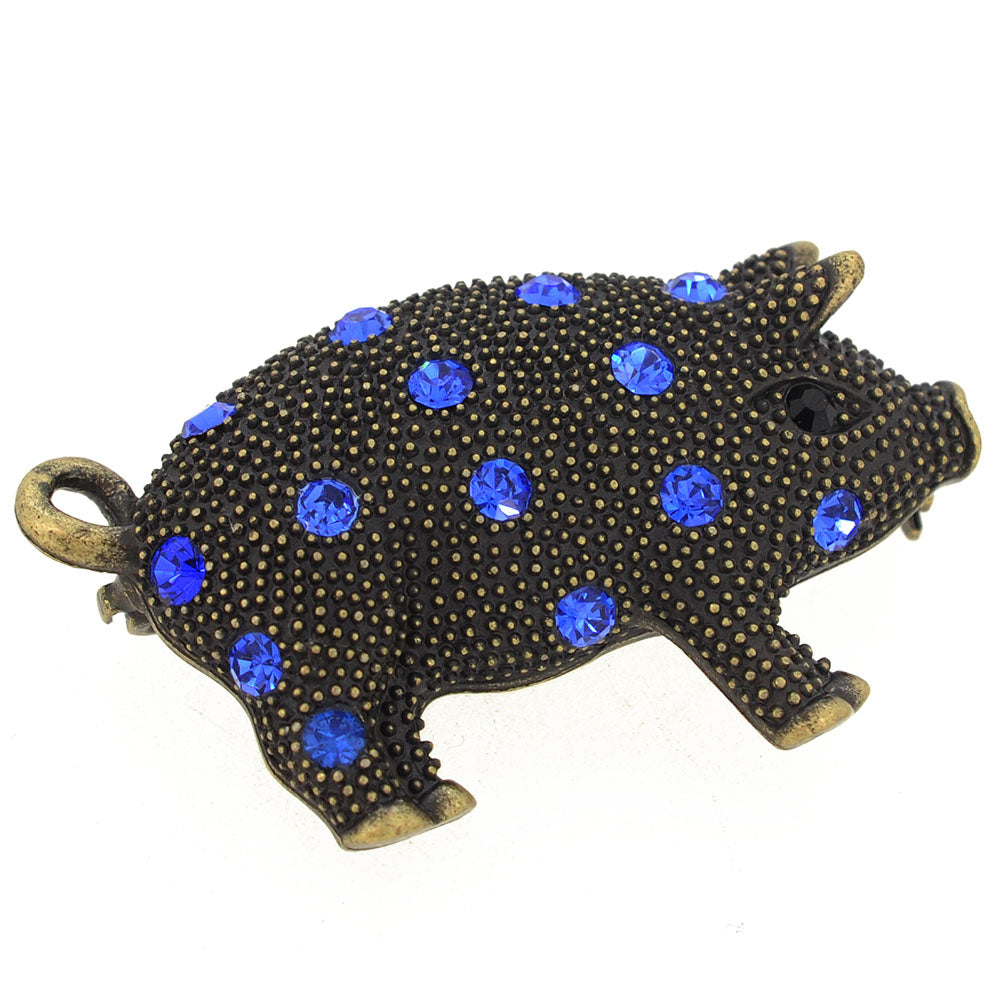 Vintage Style Sapphire Blue Piggie Crystal Pin Brooch